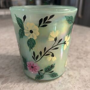 “New” Floral Painted Glass 10.58 oz Candle-White Tea & Lotus